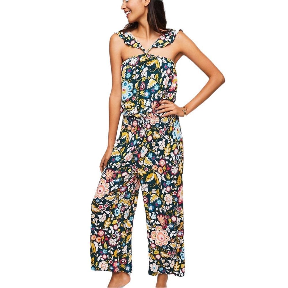 XS LOFT Beach Wear Soft floral halter jumpsuit Tropical